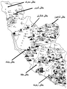 نقشه آثار باقی مانده از ارمنیان در منطقه نخجوان منتشر شده در سال 1990 میلادی