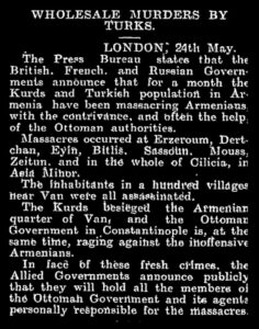 نیو یورک تایمز (24 مه 1895) خبر از لندن، 23 مه 1895 « لرد سالیزبری در مورد ارمنستان»