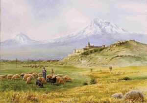 کوه آرارات و خورویراپ،آبرنگ،40 * 60 سانتیمتر،1977م