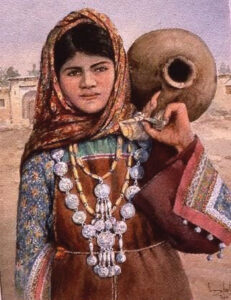 زن روستایی کوزه به دست در راه چشمه،آبرنگ،32 * 48 سانتی متر،1984م