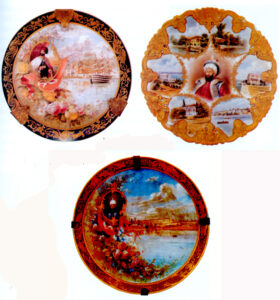 بشقاب های زینتی با نقش هایی از مناظر استانبول به همراه تک چهره سلطان های عثمانی،اثر کاراپت شارل آدامیان