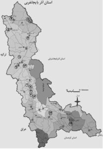 نقشه استان آذربایجان غربی و موقعیت مقبره های صخره ای