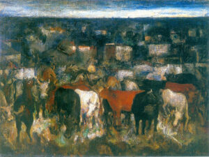 غروب و گله گاو،رنگ روغن،روی بوم،87*132 سانتی متر،1979م