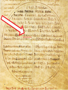 نقشه تی.او. اثر کشیش به ده،راهب انگلیسی قرن یازدهم میلادی.سمت شرق در قسمت بالای نقشه قرار دارد و بخش فوقانی آسیا؛شامل نام های آلبانیا،آرمنیا،کاپادوکیا،کارتلی (بخشی از گرجستان)،آسیای صغیر و غیره است.