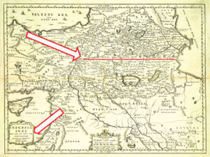 نقشه ای که بر اساس اطلاعات آینه جهان نما ترسیم شده و در 1751م در جزیره سنت لازار ونیز به چاپ رسیده است