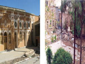 گوشه جنوب شرقی حیاط قبل و بعد از مرمت