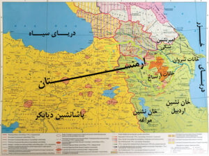 سرزمین تحت فرمان ملوک خمسه با خانات آرتساخ در سده هفدهم میلادی (منطقه نارنجی رنگ )