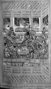 شاهنامه 154ب، صفحۀ ناهار خوردن رستمو برزو، متعلق به 1829-1830م، ماتناداران،ش535