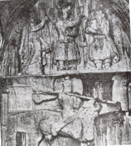 دو تصویر از خسرو دوم در طاق بستان منبع: آرتور کریستین سن، ایران در زمان ساسانیان، ترجمۀ رشید یاسمی (تهران : نگاه، 1387)