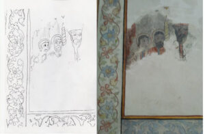 تصویر3: تصویر و طرح بخش های باقی ماندۀ نقش فوقانی ستون سوم بعد از لایه برداری