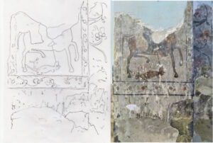 تصویر11: تصویر و طرح نقش ضلع شرقی ستون دوم بعد از لایه برداری