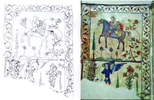 تصویر15: تصویر و طرح نقش های فوقانی و تحتانی سمت راست دیوار جنوبی بعد از لایه برداری