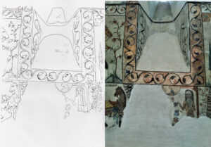 تصویر13: فضای بین دو نقش دیوارۀ جنوبی که به نورگیر کلیسا منتهی می شود و نقش میانی قاب پایینی