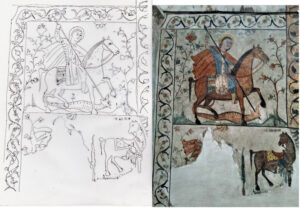 تصویر14: تصویر و طرح نقش های فوقانی و تحتانی سمت چپ دیوار جنوبی